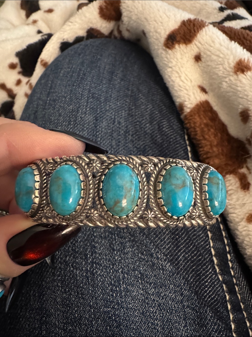 Vintage native made carol Pollack Turquoise Stone 925 Silver